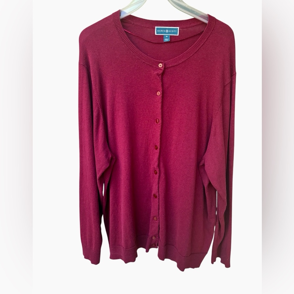 Karen Scott 3X Burgundy Button Front Cardigan Plus Size Lightweight office